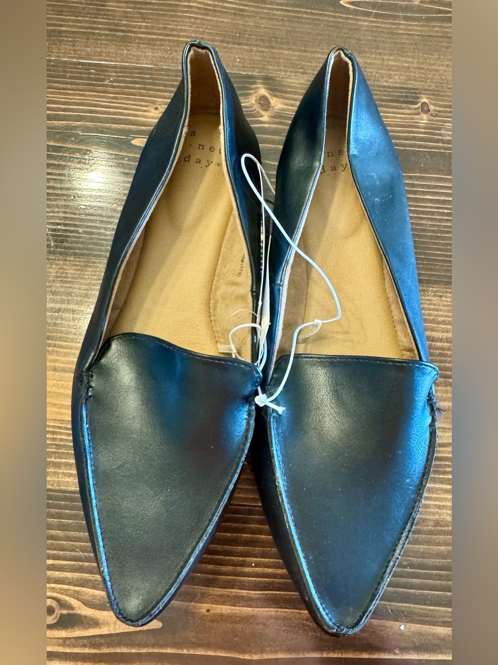 A New Day Women’s Black Pointed Faux Leather Flats Size 7 NWT